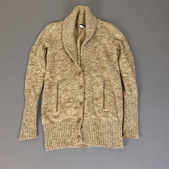 J.Crew Merino Wool Blend Cardigan Sweater Size XS Shawl Collar Button Up Tan‎ - Picture 1 of 10